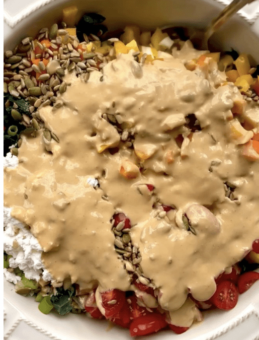 Crunchy Kale Chopped Salad with 3-Ingredient Hummus Dressing